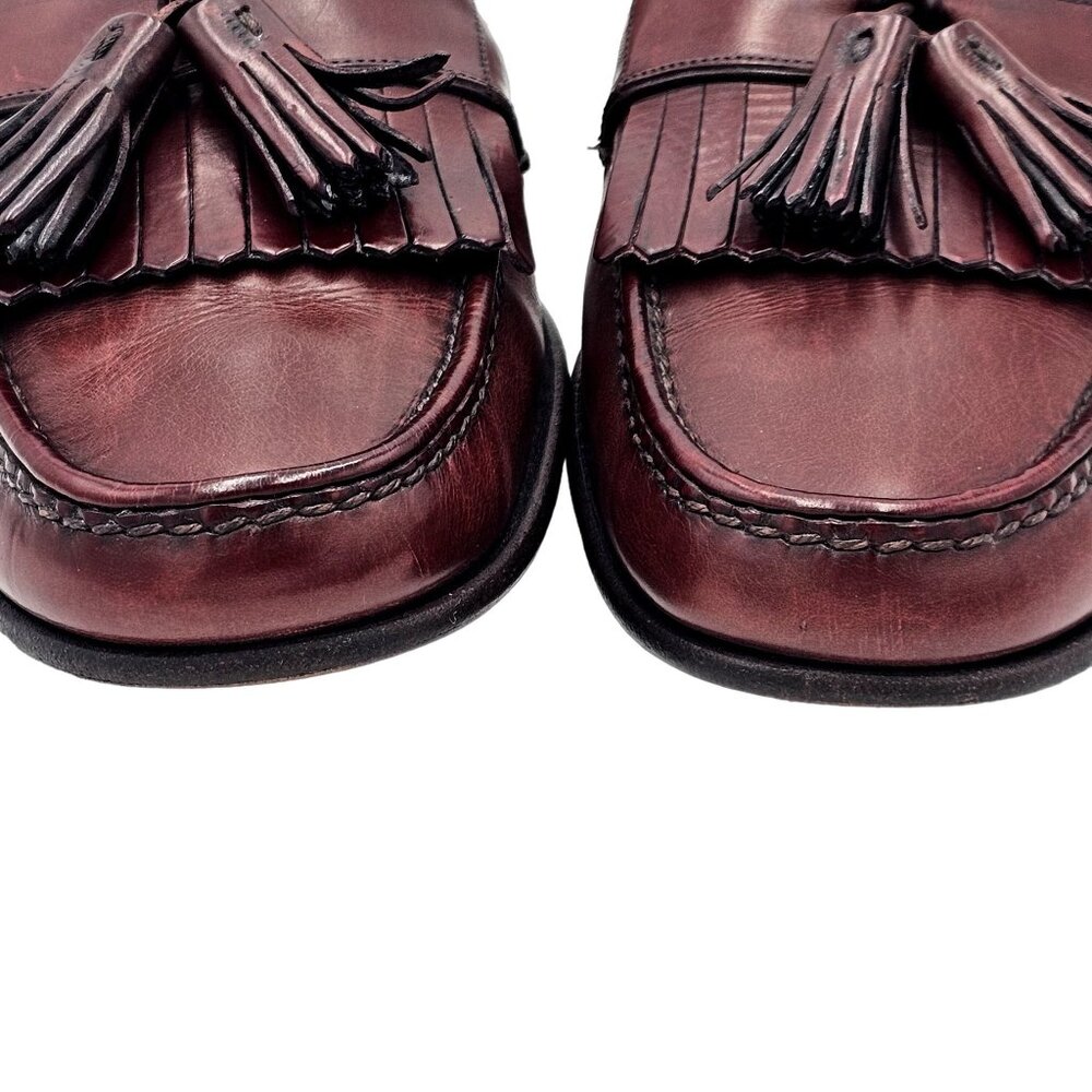 Vintage Bragano Cole Haan Italy 10.5 Burgundy Leather Dress Shoes Tassel Loafers - Picture 10 of 14